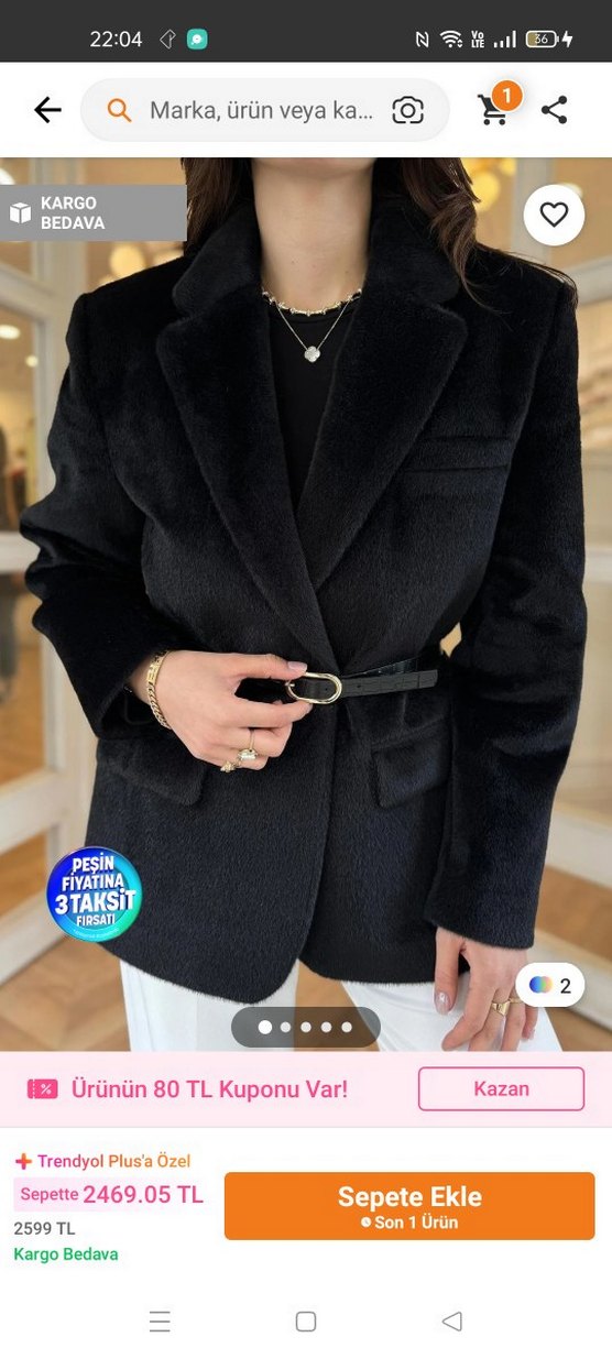 Kürk Detaylı Siyah kürk Blazer - Görsel 2