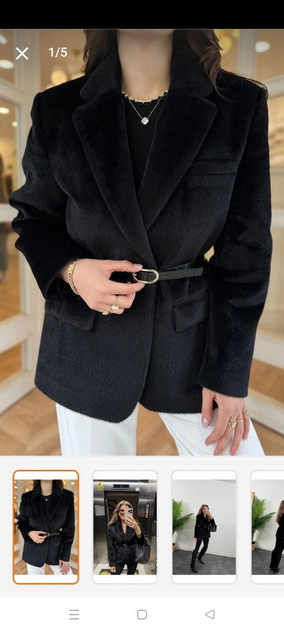 Kürk Detaylı Siyah kürk Blazer - Görsel 3