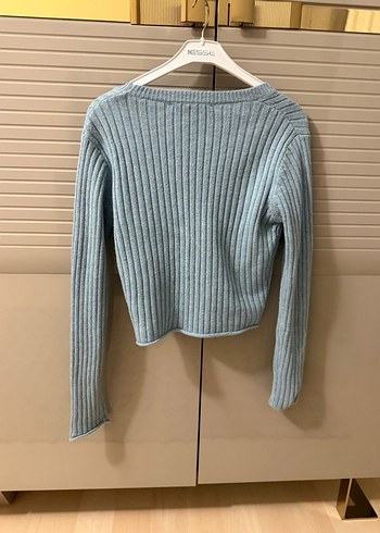 Mavi V Yaka Mini Örgü ikili Hırka - Görsel 4