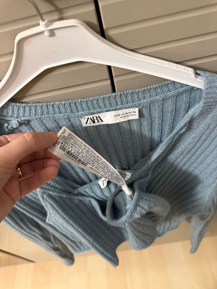 Mavi V Yaka Mini Örgü ikili Hırka - Görsel 3