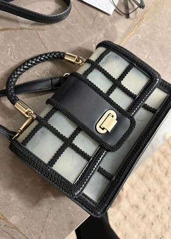 Siyah Kareli Deri Kadın Çanta - Görsel 3