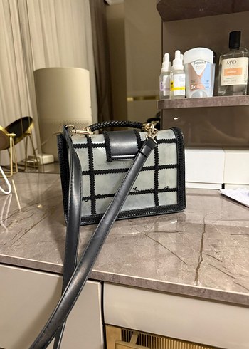 Siyah Kareli Deri Kadın Çanta - Görsel 2