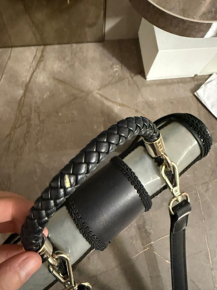 Siyah Kareli Deri Kadın Çanta - Görsel 4