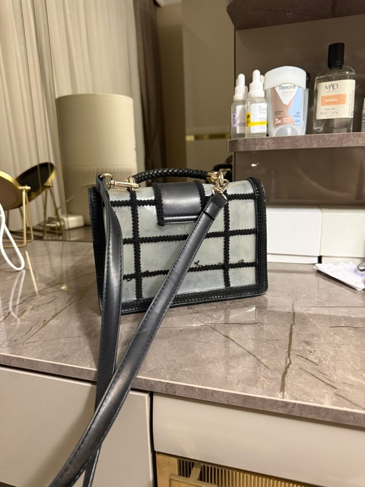 Siyah Kareli Deri Kadın Çanta - Görsel 2