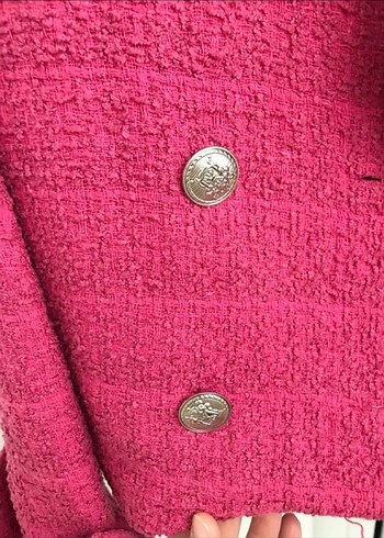 m Beden Zara Düğmeli Kısa Pembe Kadın Kaban