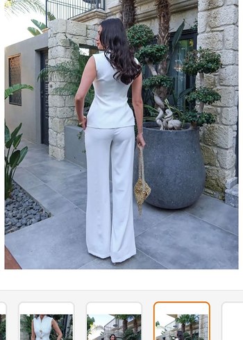 Düğmeli Beyaz Kolsuz Kadın Takım - Görsel 2