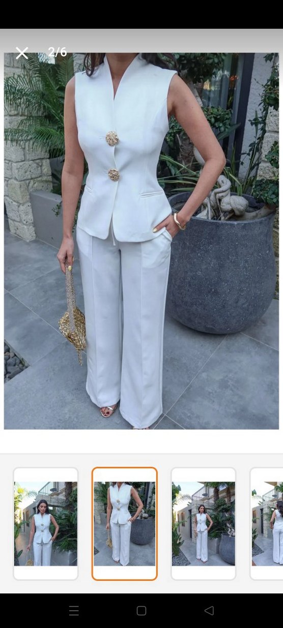 Düğmeli Beyaz Kolsuz Kadın Takım - Görsel 5