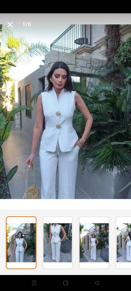 Düğmeli Beyaz Kolsuz Kadın Takım - Görsel 4