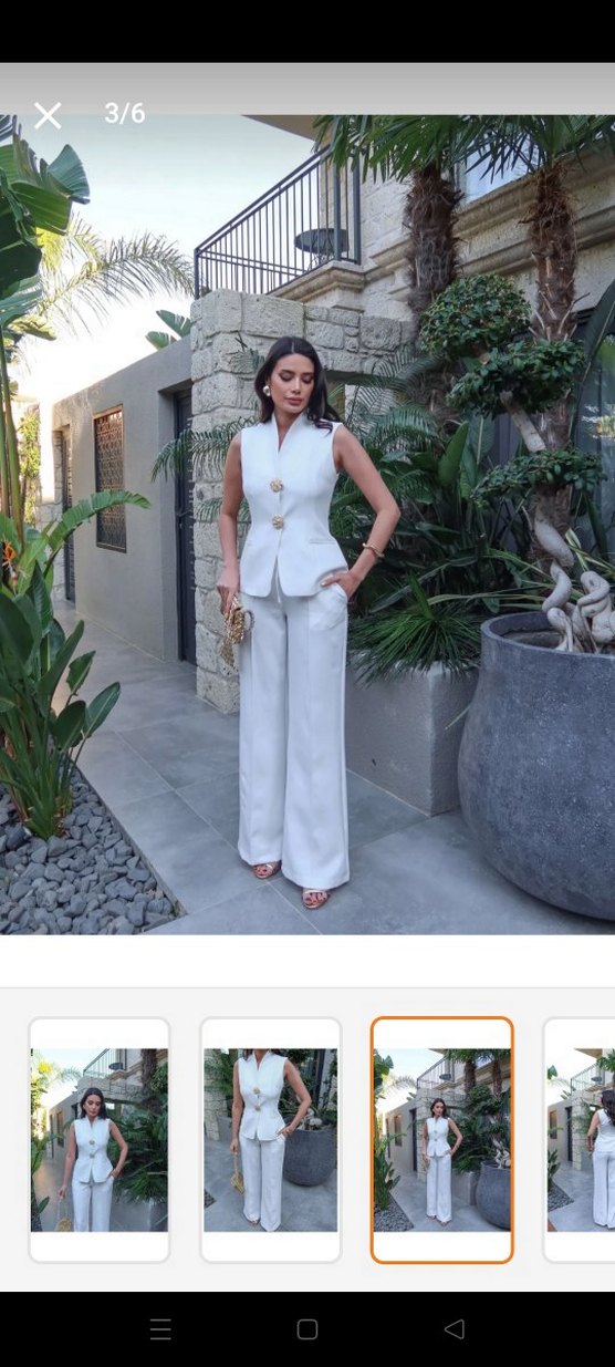 Düğmeli Beyaz Kolsuz Kadın Takım - Görsel 3