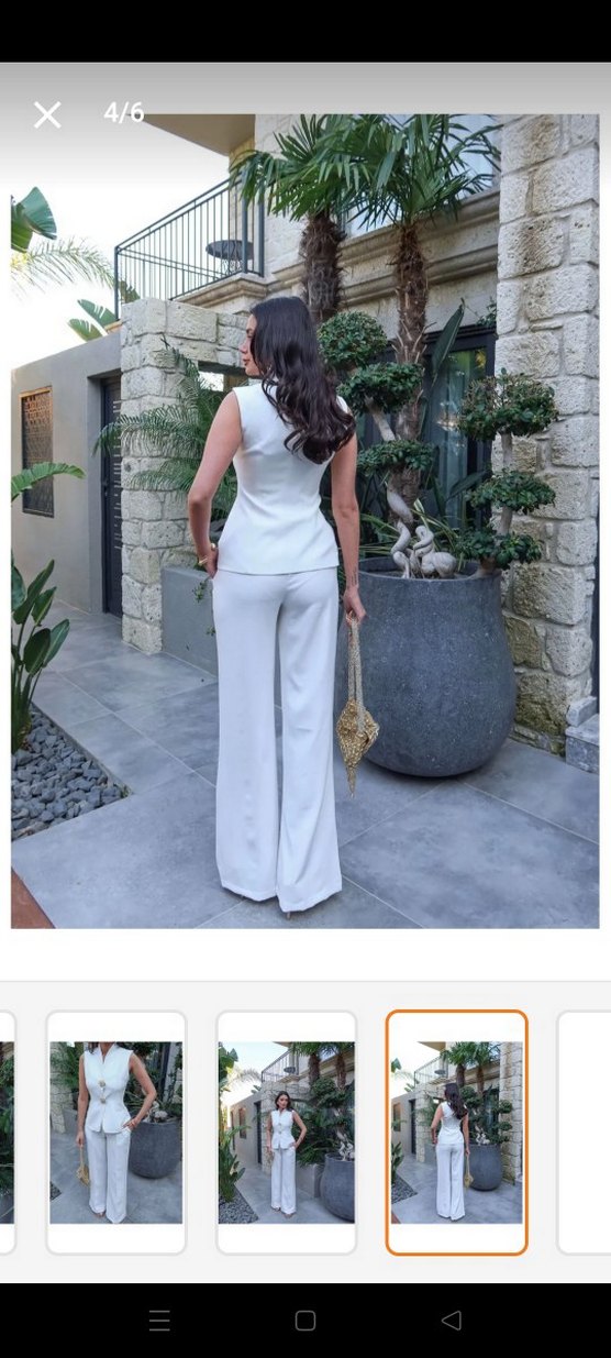 Düğmeli Beyaz Kolsuz Kadın Takım - Görsel 2