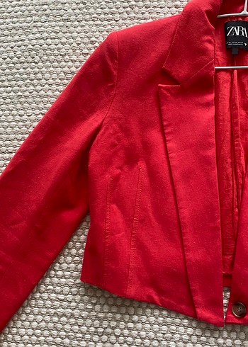 ZRI Kırmızı Kadın Keten Blazer Ceket - Görsel 2