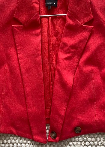 ZRI Kırmızı Kadın Keten Blazer Ceket - Görsel 3