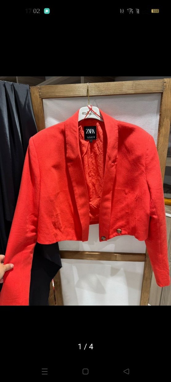 ZRI Kırmızı Kadın Keten Blazer Ceket - Görsel 4