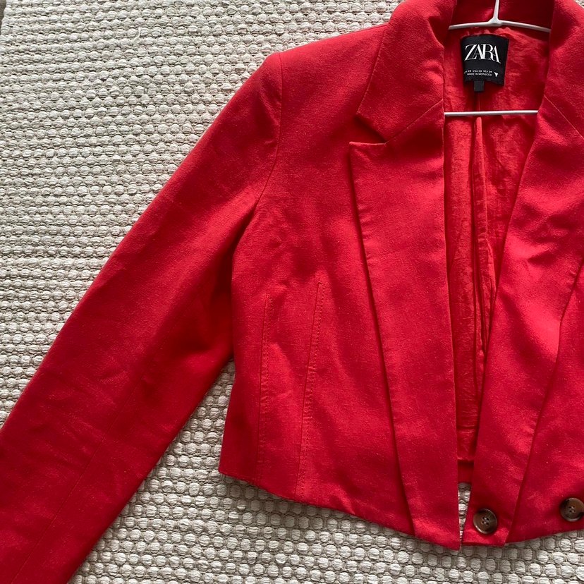 ZRI Kırmızı Kadın Keten Blazer Ceket - Görsel 2