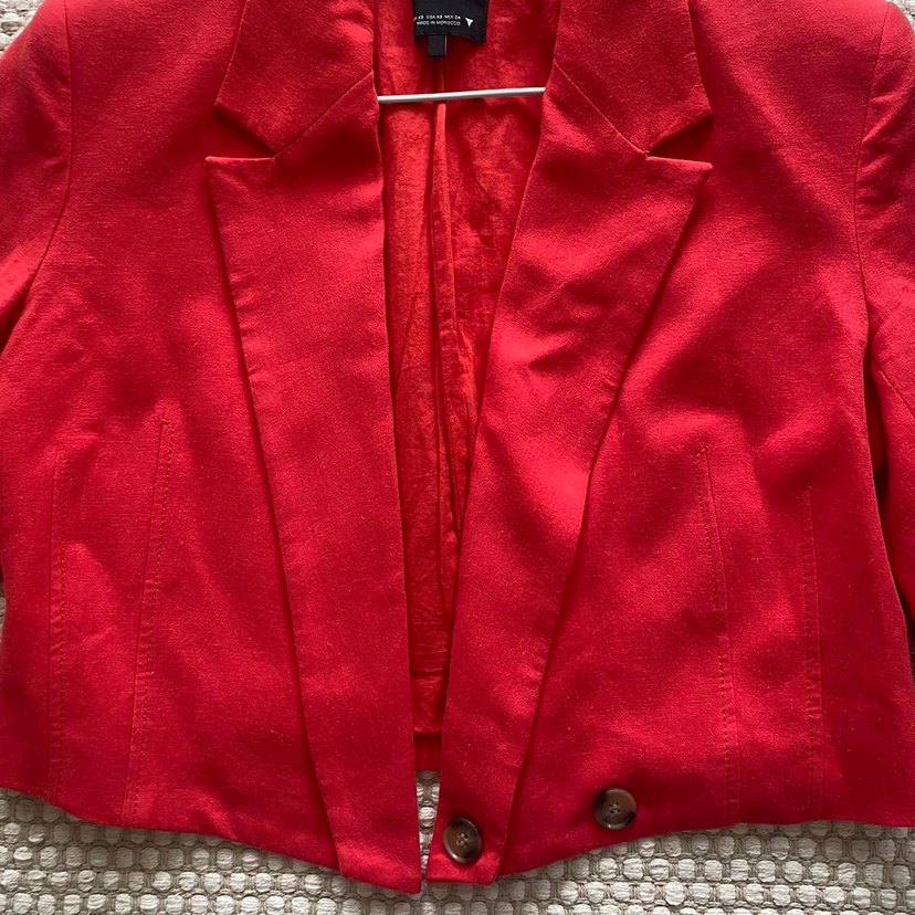 ZRI Kırmızı Kadın Keten Blazer Ceket - Görsel 3
