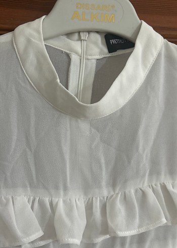 Beyaz Fırfırlı Uzun Kollu Keten Bluz - Görsel 4