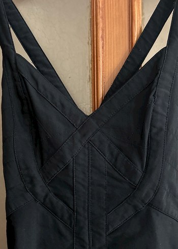 Siyah V Yaka Midi Straplez Gotik Elbise - Görsel 2