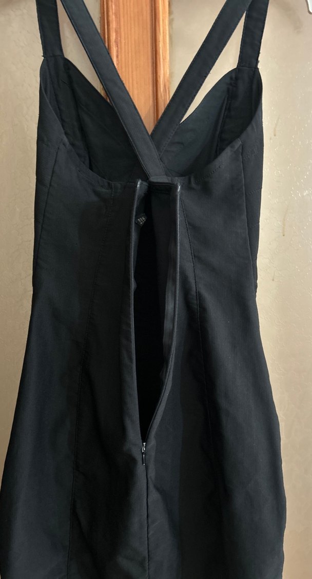 Siyah V Yaka Midi Straplez Gotik Elbise - Görsel 5