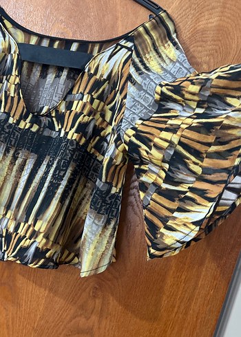 Kadın Kahverengi Bohem Pilili Bluz - Görsel 5