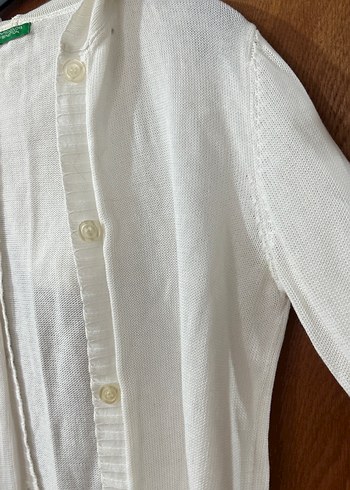 Düğmeli Beyaz Kadın Keten Hırka - Görsel 3