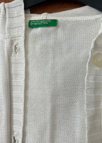 Düğmeli Beyaz Kadın Keten Hırka - Görsel 2