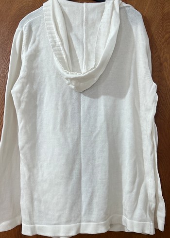 Düğmeli Beyaz Kadın Keten Hırka - Görsel 4