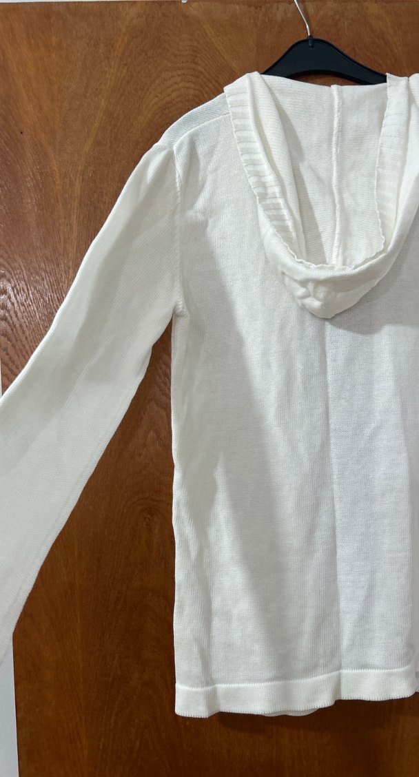 Düğmeli Beyaz Kadın Keten Hırka - Görsel 5