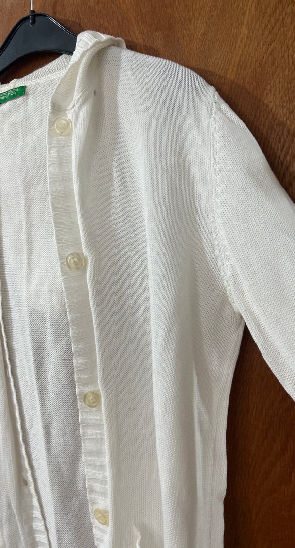 Düğmeli Beyaz Kadın Keten Hırka - Görsel 3