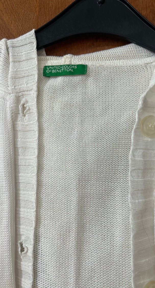 Düğmeli Beyaz Kadın Keten Hırka - Görsel 2