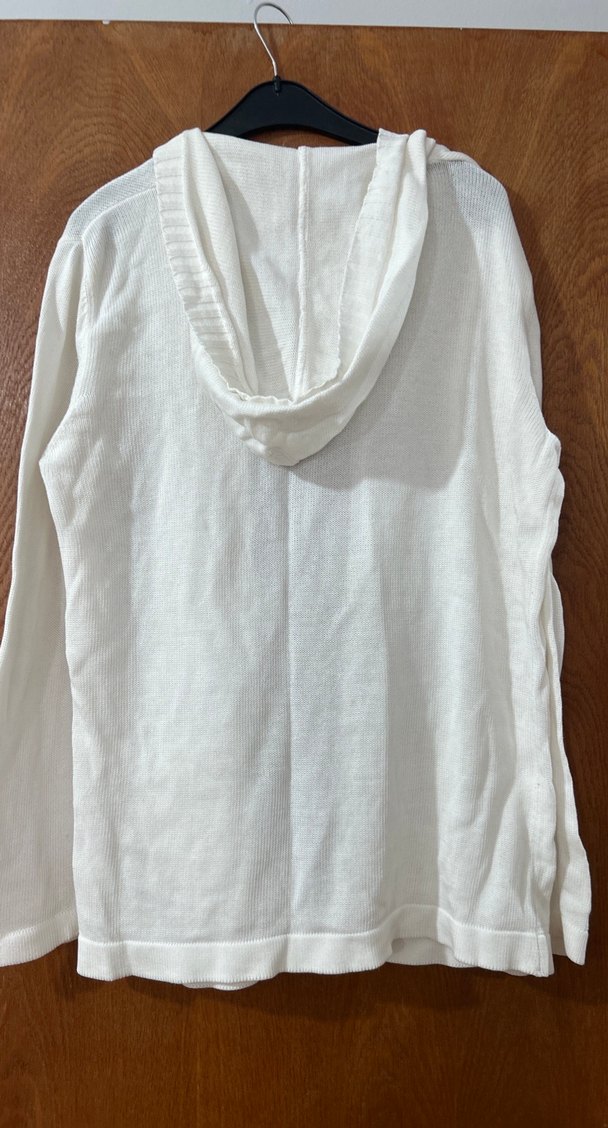 Düğmeli Beyaz Kadın Keten Hırka - Görsel 4