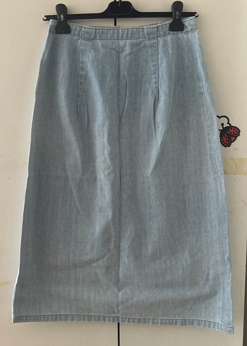 Düğmeli açık mavi Midi Denim Etek