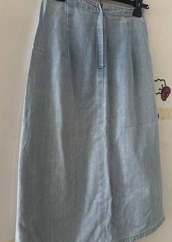 s Beden Düğmeli açık mavi Midi Denim Etek
