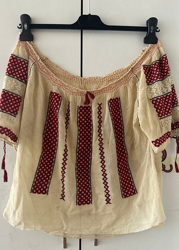 Bordo Nakışlı Bohem Kısa Bluz