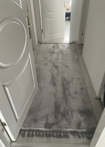 Gri Bohem Stil Oval Püsküllü Halı 3 parça - Görsel 2