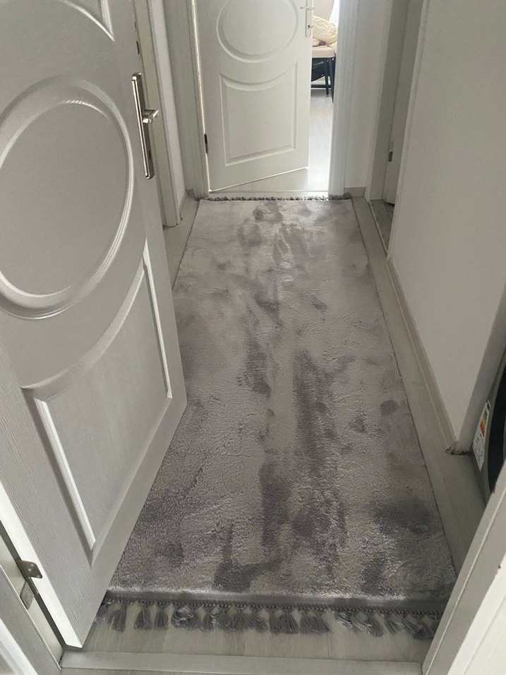 Gri Bohem Stil Oval Püsküllü Halı 3 parça - Görsel 2