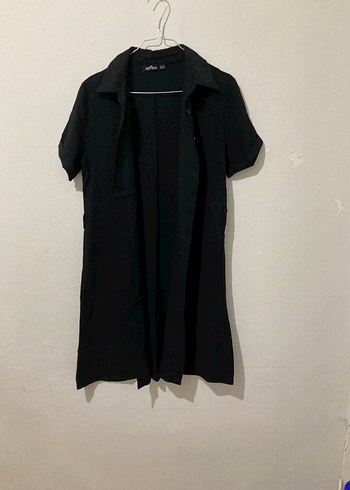 Siyah Kısa Kollu Keten Midi Elbise - Görsel 2