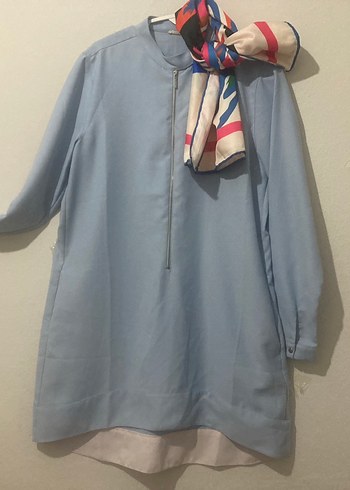 Mavi, Yüksek Yakalı Kadın Tunik - Görsel 2