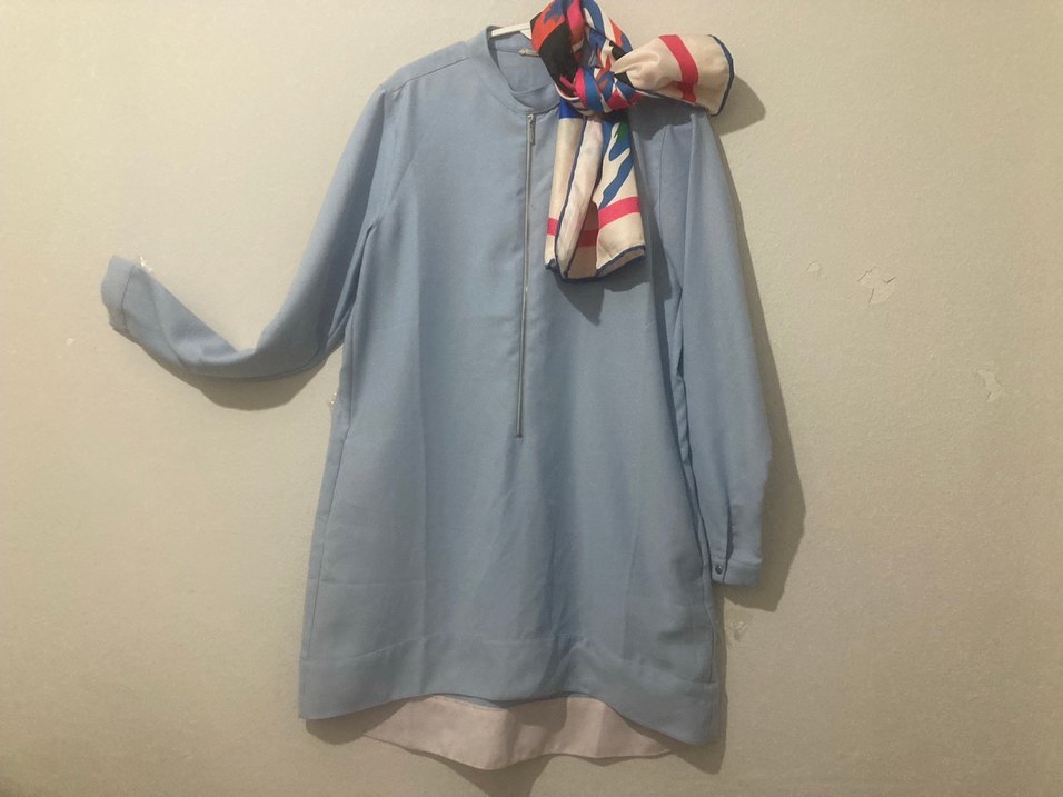 Mavi, Yüksek Yakalı Kadın Tunik - Görsel 2