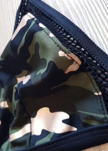 m Beden siyah Renk Askeri Desenli Üçgen Bikini Takımı