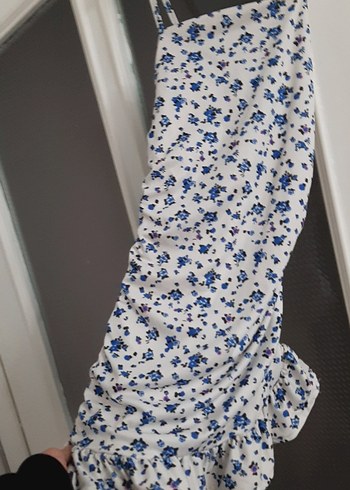 Mavi Çiçek Desenli Mini Elbise - Görsel 3