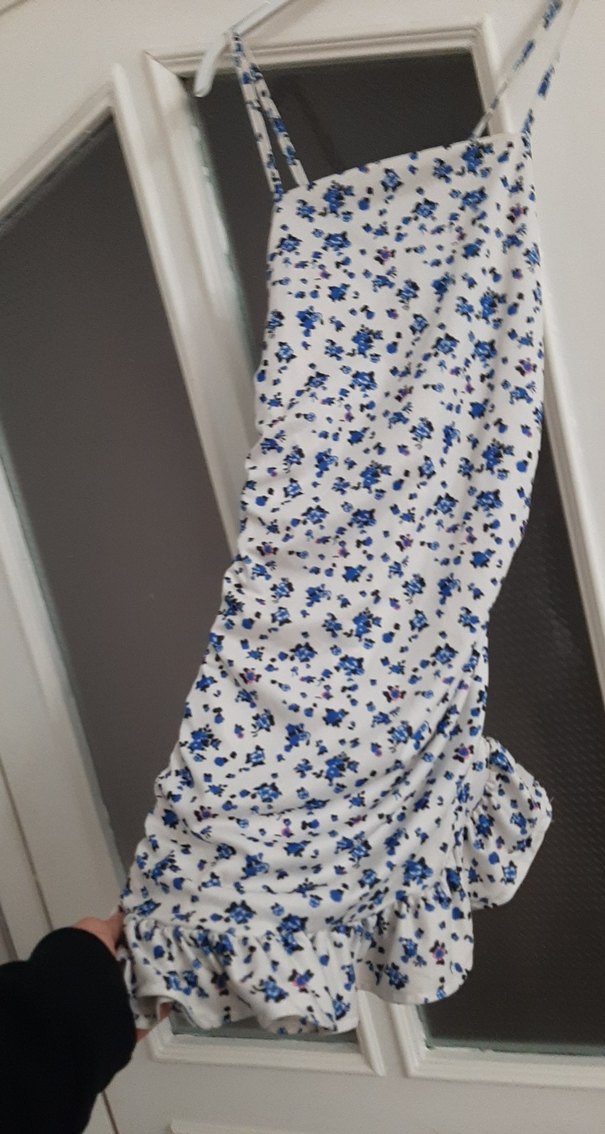 Mavi Çiçek Desenli Mini Elbise - Görsel 3