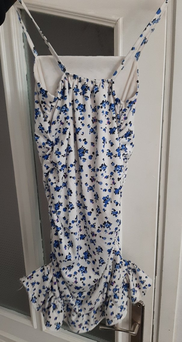 Mavi Çiçek Desenli Mini Elbise - Görsel 2