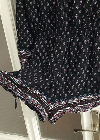 Bohem Siyah Düğmli kısa tulum - Görsel 2