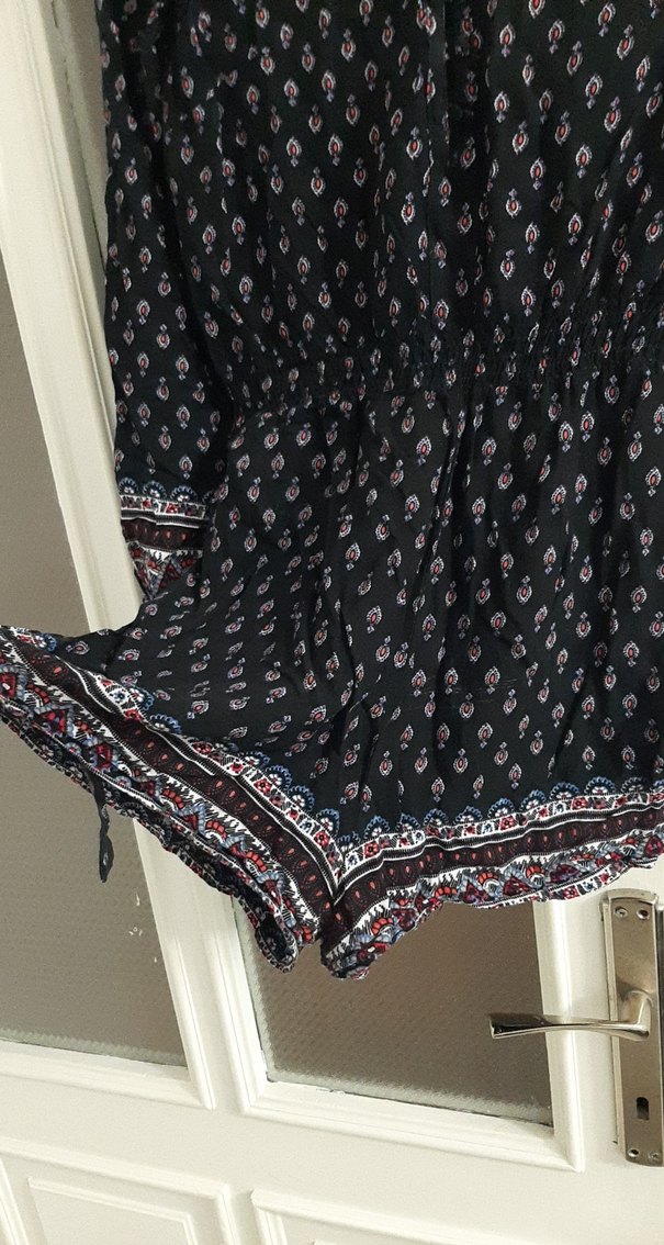 Bohem Siyah Düğmli kısa tulum - Görsel 2