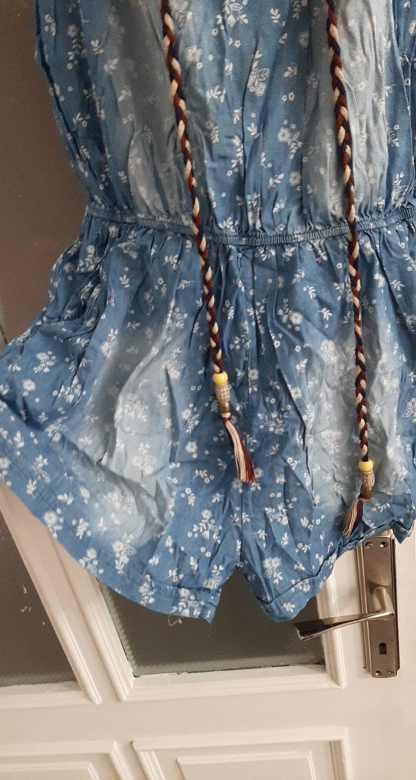 Kızlar için Batik Desenli Kot Tulum - Görsel 2