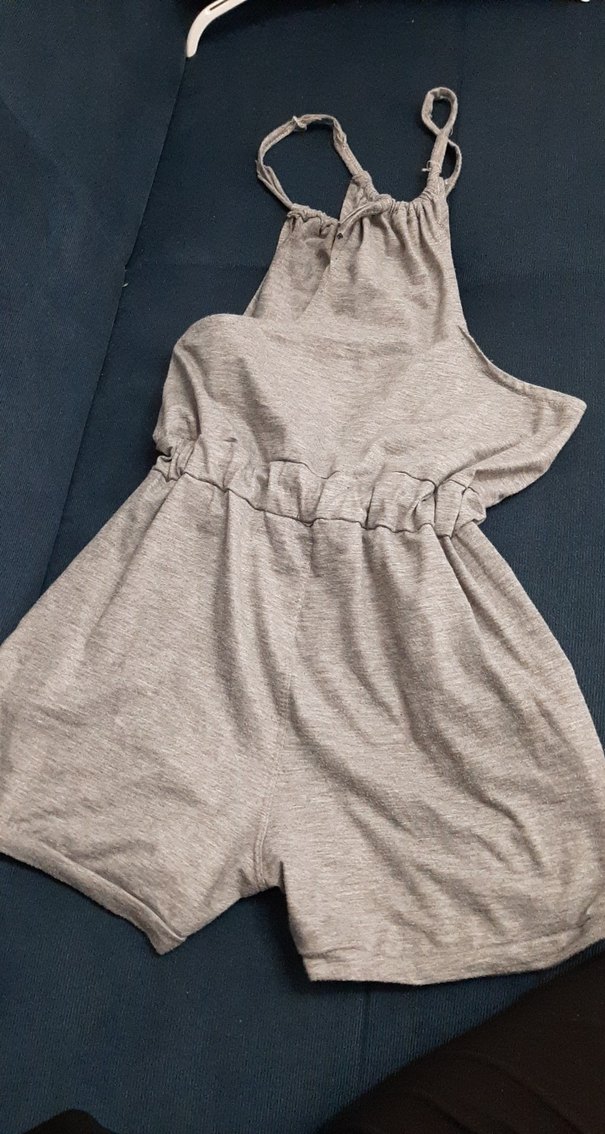 Kadın Gri Kemerli Mini Tulum - Görsel 2