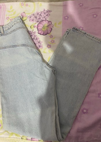 40 Beden Düğmeli Mavi Batik Desenli Kadın Kot Pantolon