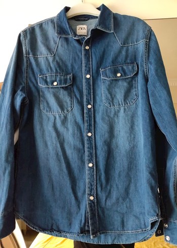Zara Mavi Denim Düğmeli Erkek Gömlek