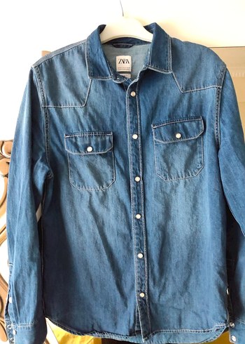 m Beden Mavi Denim Düğmeli Erkek Gömlek
