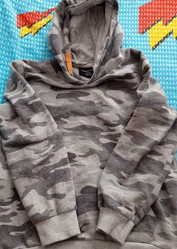 Erkek  çocuk Kamuflaj Gri Kapüşonlu Sweatshirt - Görsel 4